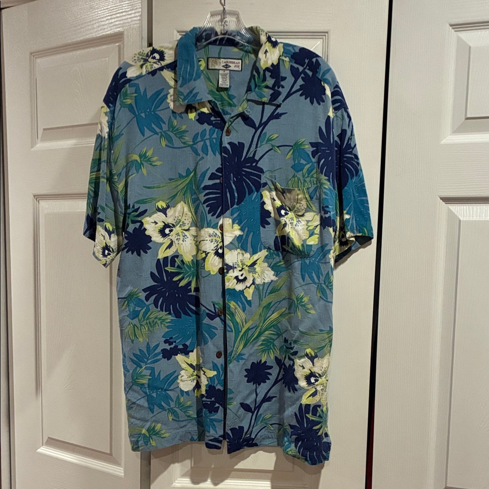 Caribbean Joe Blue and Green Floral Men's Shirt